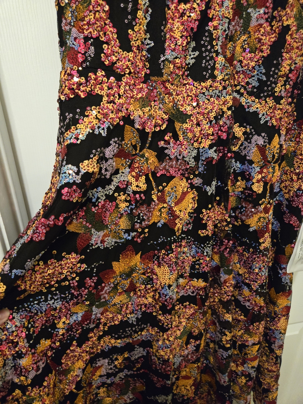 Floral V-Neck Sleeveless Women’s Dress - Black with Pink & Yellow Floral Print - Picture 4 of 9